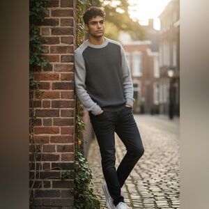 Theory Charcoal and Light Gray Wool Cashmere Sweater